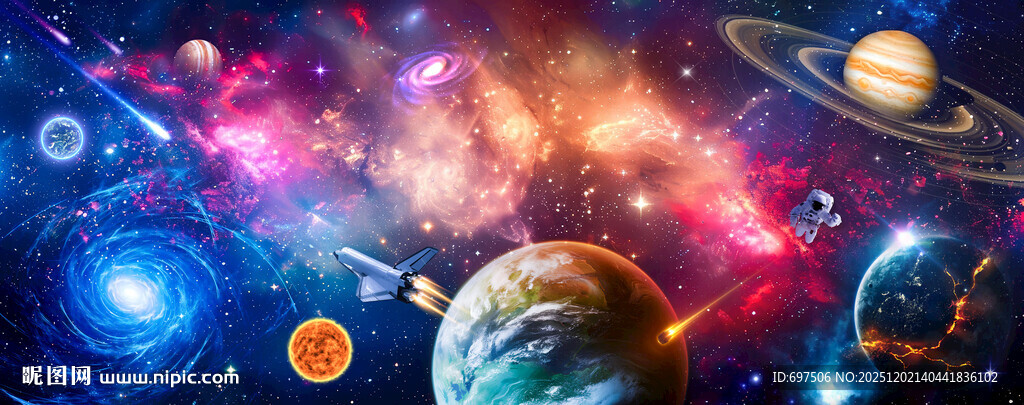 梦幻太空星球宇宙星云银河背景墙