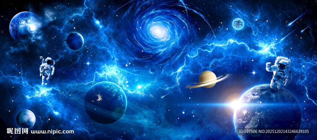 蓝色宇宙星球银河系太空闪电背景