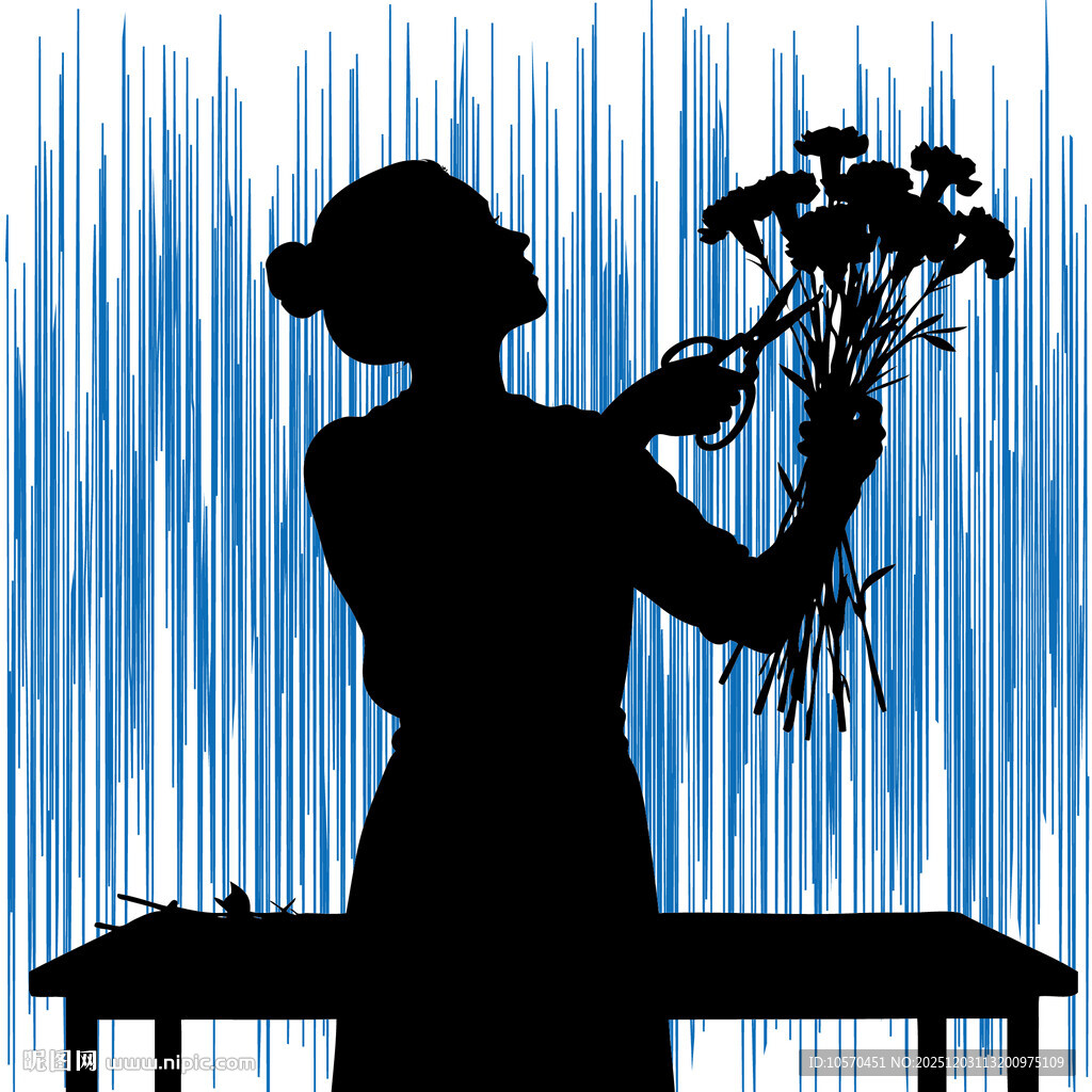 女性剪影专注插花瞬间