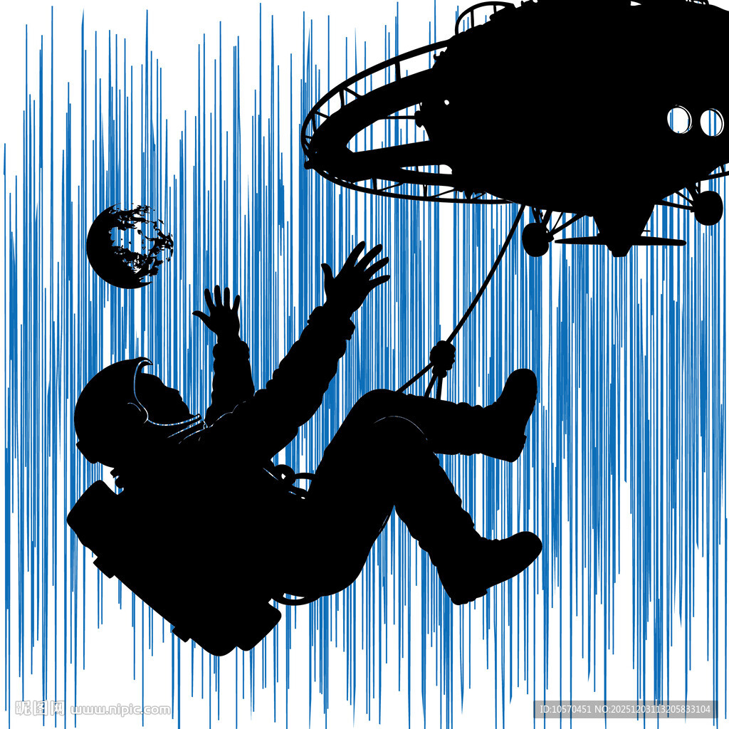 宇航员被飞碟牵引奇幻场景