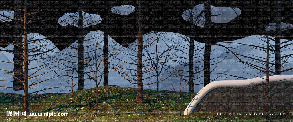 雪山风景枯树三维场景