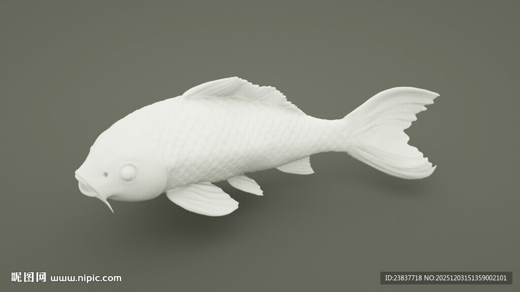 白色陶瓷金鱼摆件