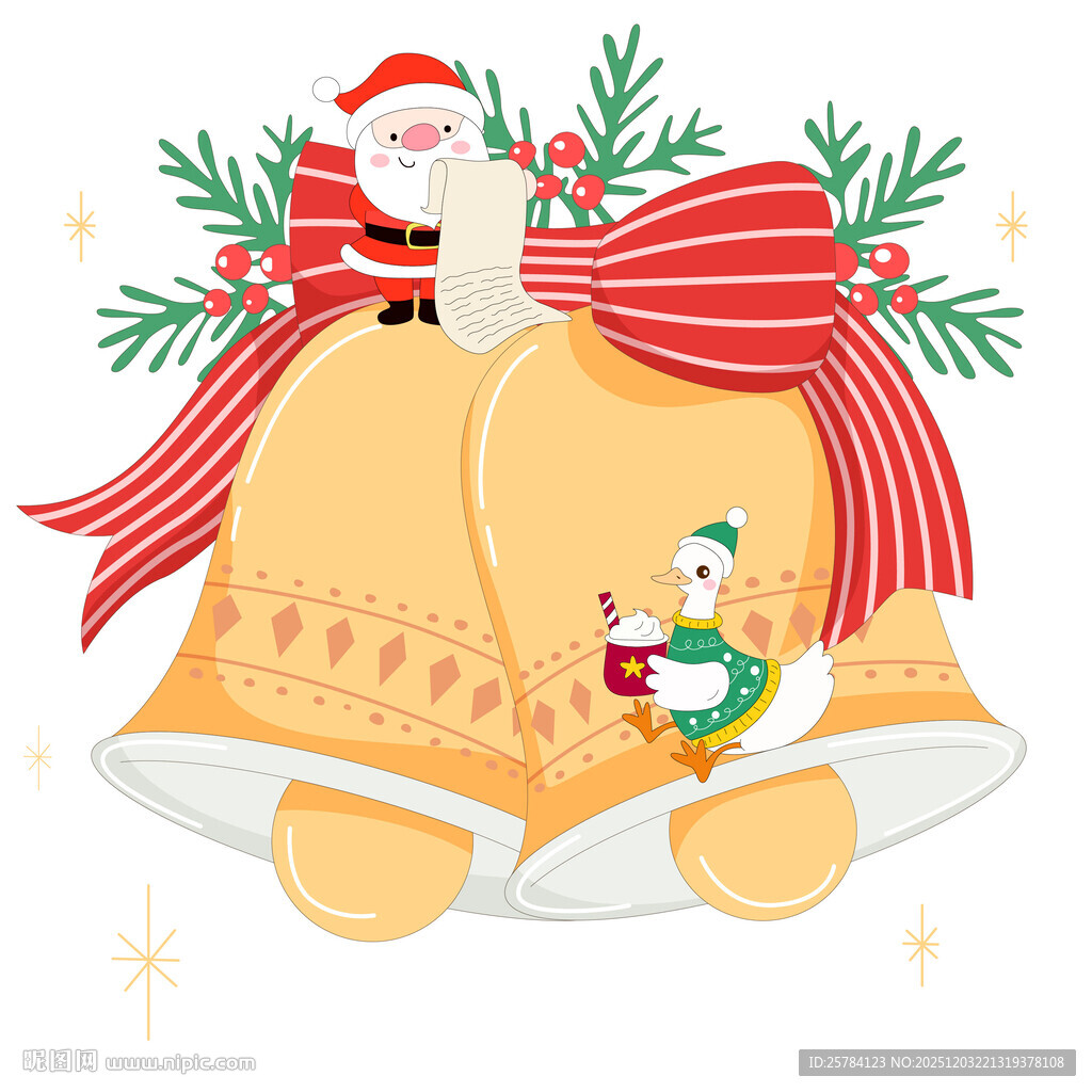 圣诞节圣诞老人铃铛小鸭子送礼物