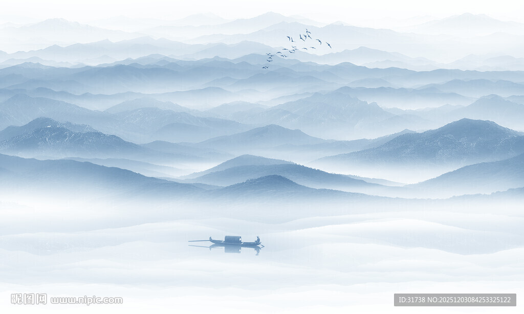 远山近水水墨风景画