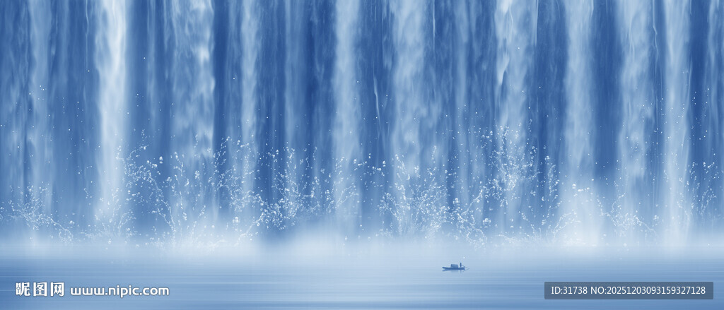 水墨瀑布山水画幕墙