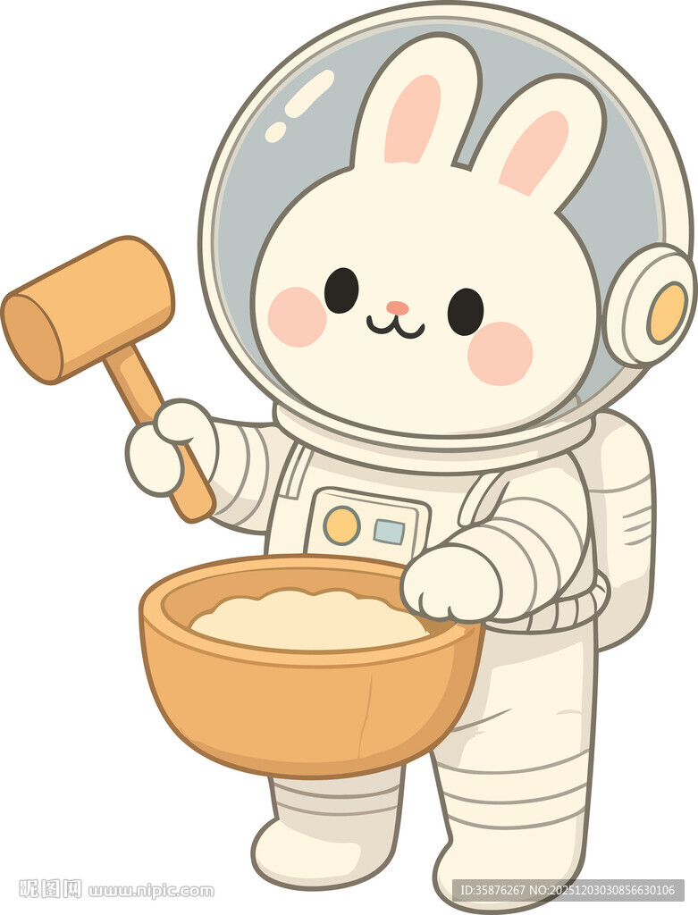 宇航兔持槌捣物萌趣画面