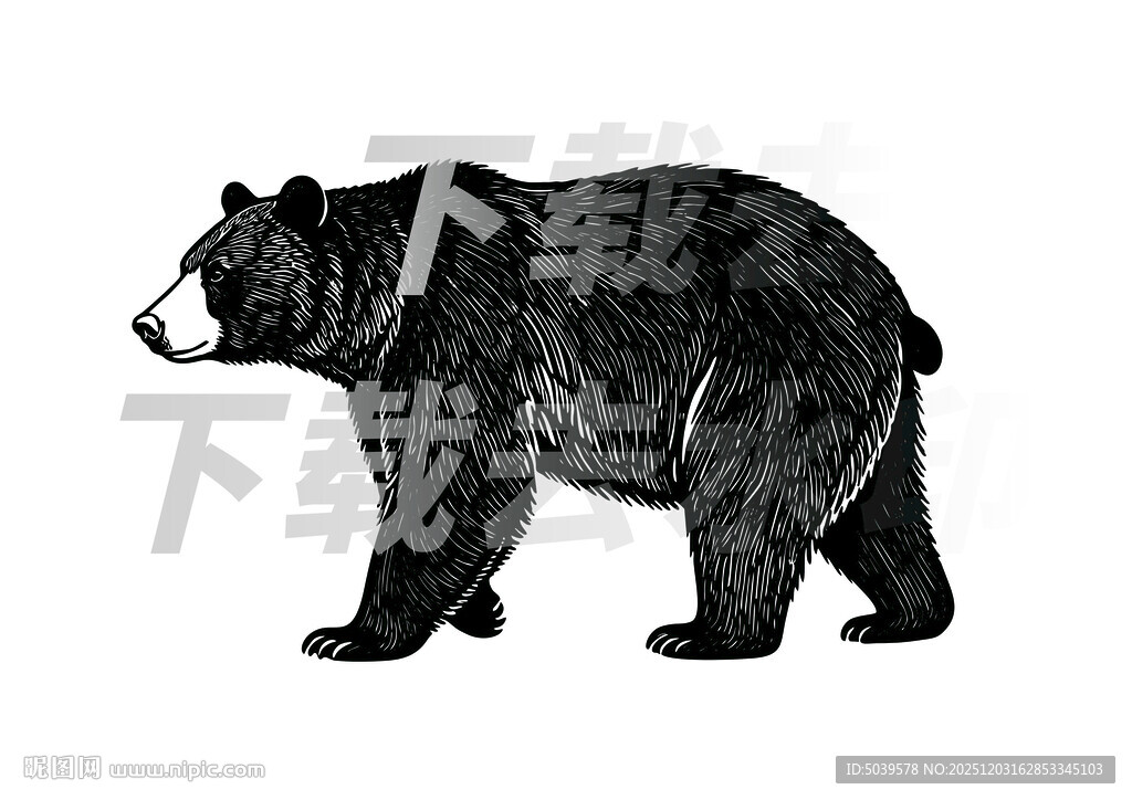 矢量手绘线描黑熊图