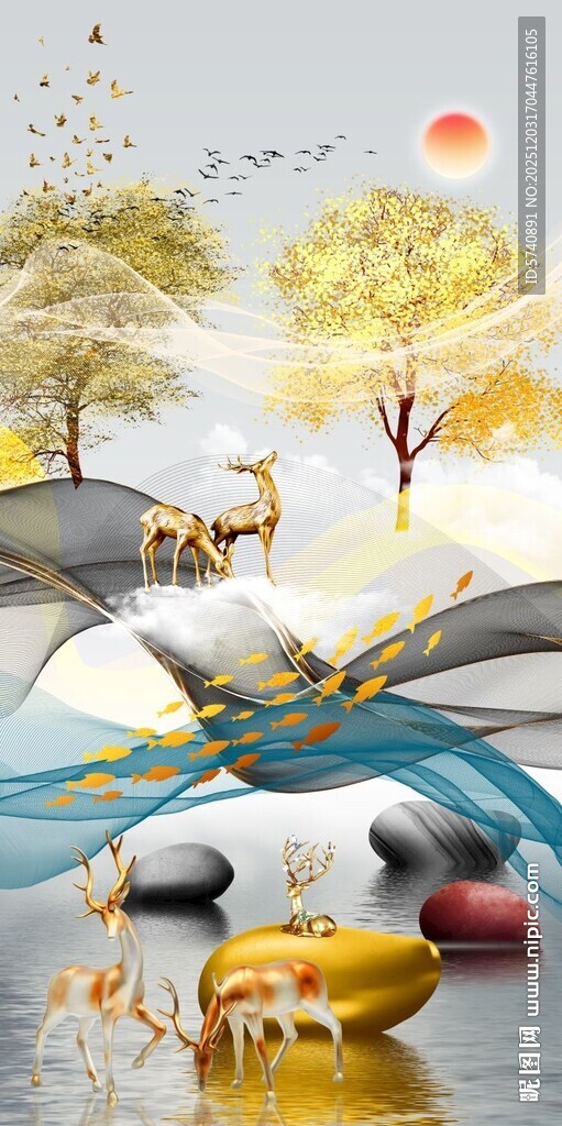 麋鹿发财树玄关