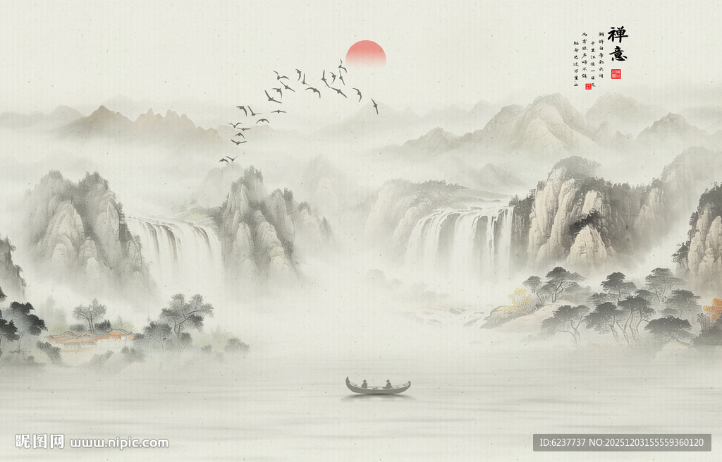 工笔国画山水壁画