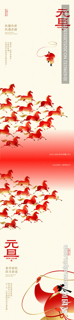 马年元旦创意线上海报