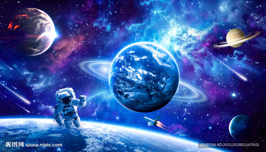 蓝色星球太空宇航员宇宙星空背景