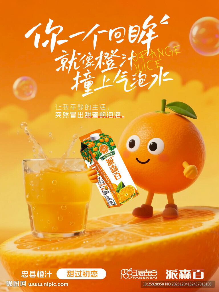 可爱橙子汽水广告插画