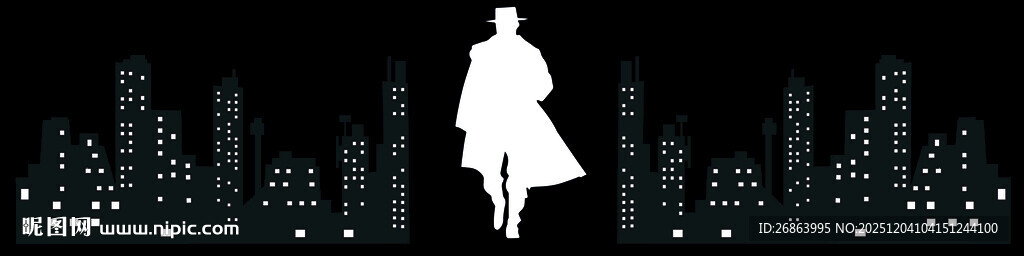 城市夜景中的孤独白色身影