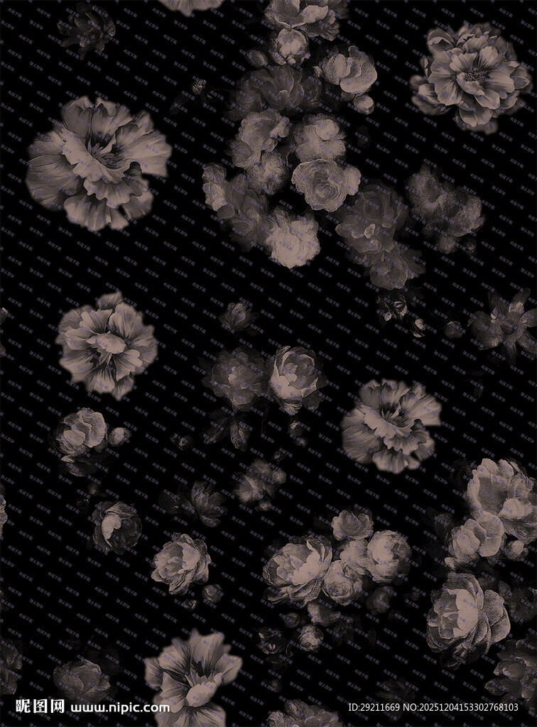 黑色背景上的复古花卉图案