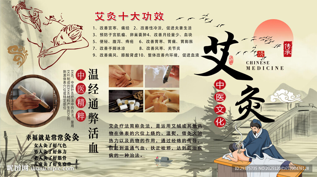 艾灸养生背景墙