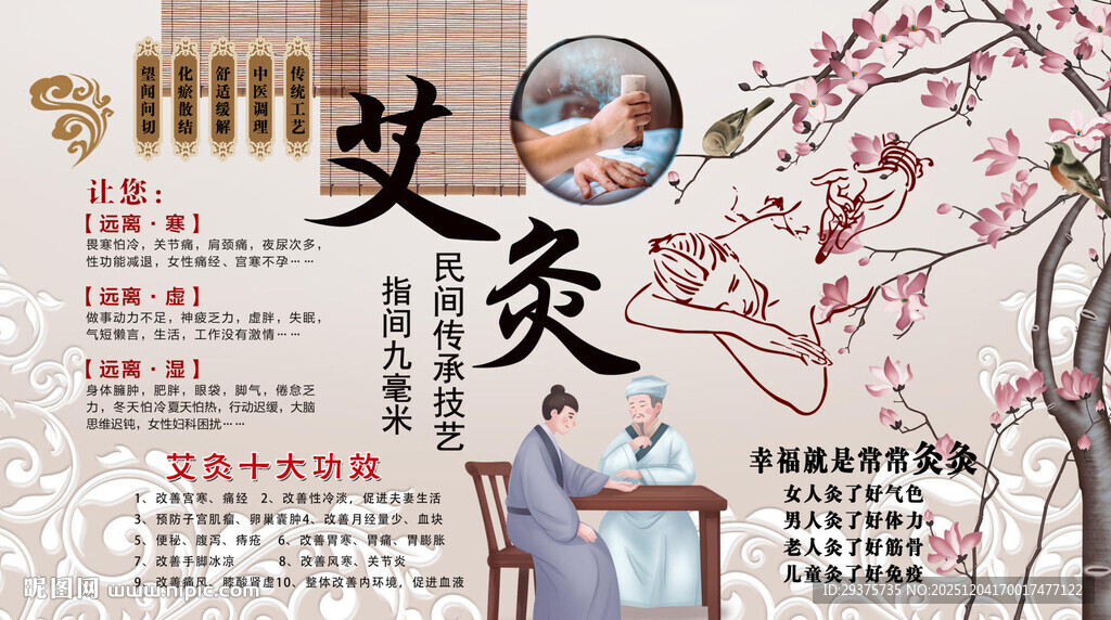 中医艾灸背景墙