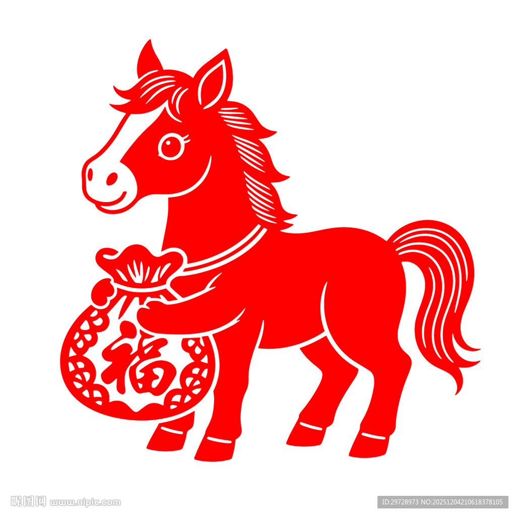 小马抱福袋矢量图案