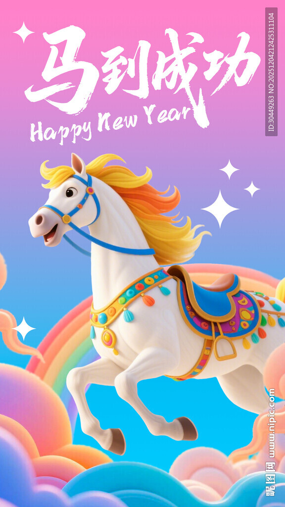 2026年马到成功卡通马年海报