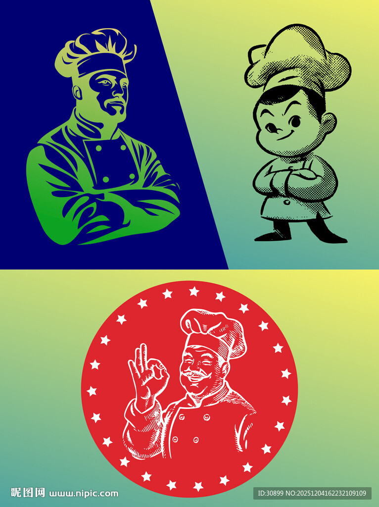 卡通厨师形象与美食图案