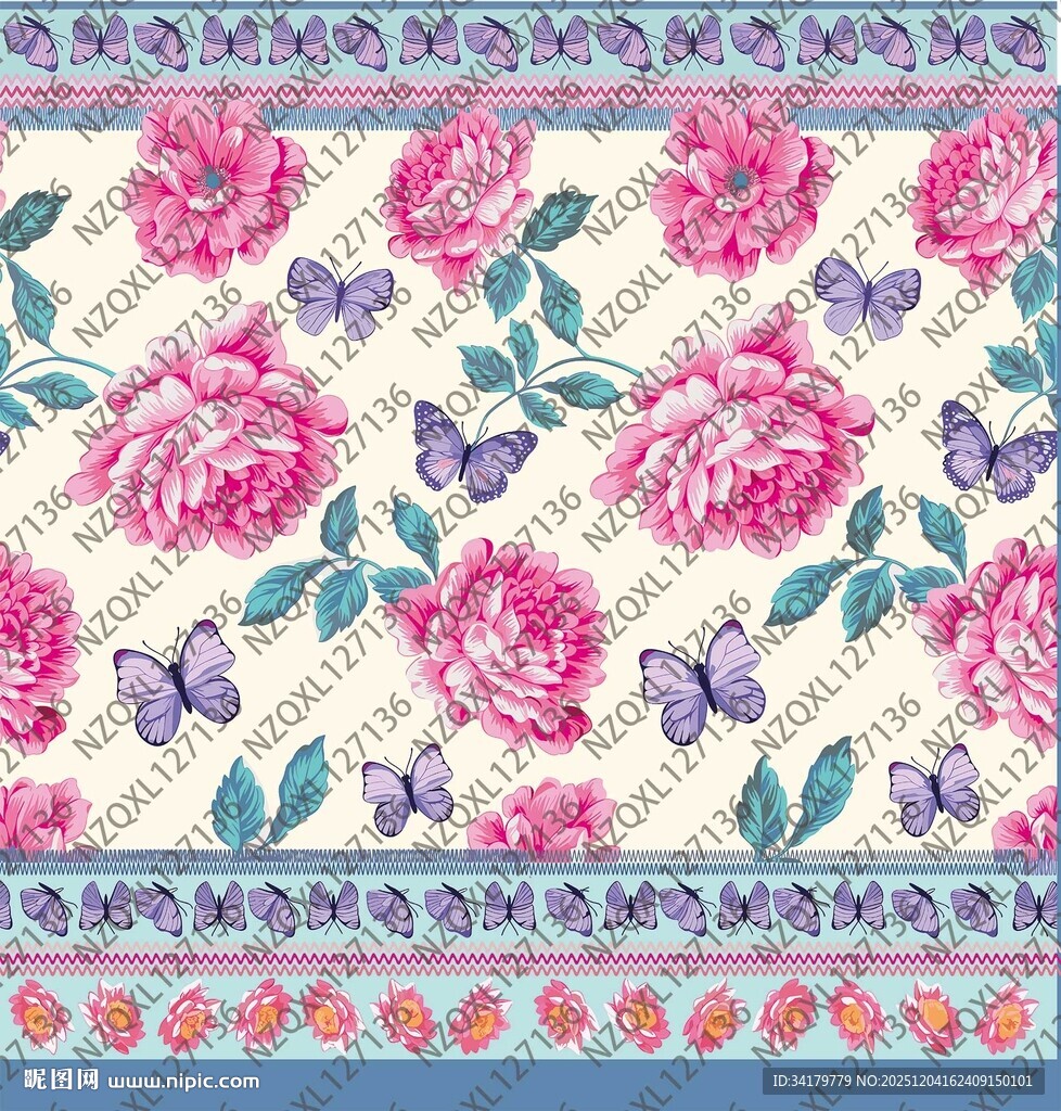 粉色花卉蝴蝶图案设计