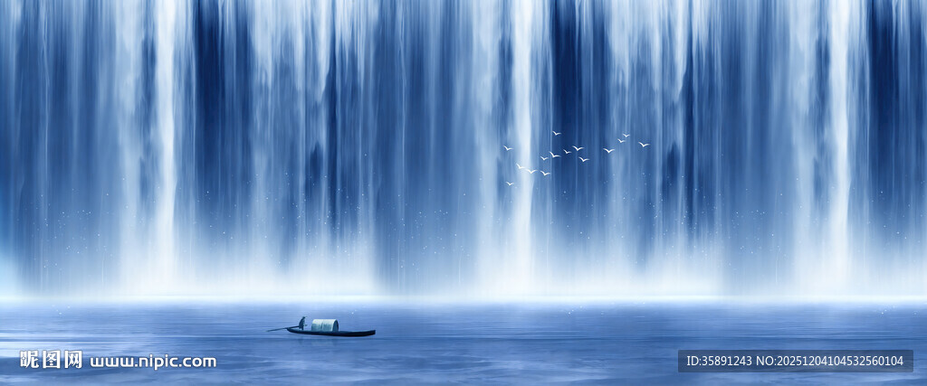 高山流水瀑布山水图