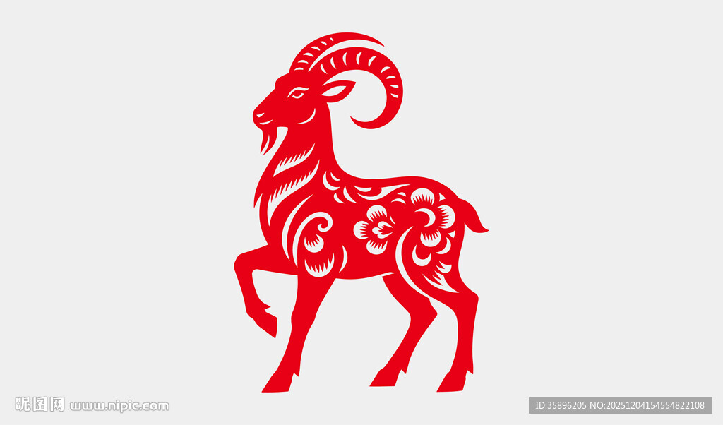 红色剪纸风吉祥羊图案