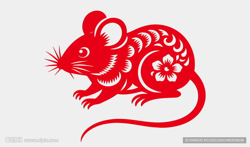 红色剪纸风可爱生肖鼠