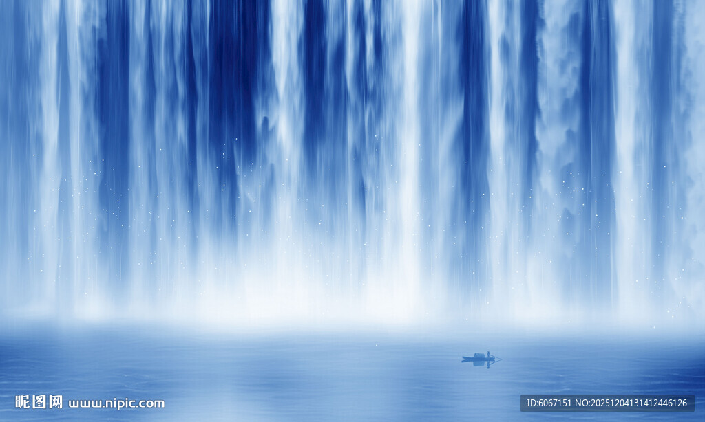 流水生财瀑布山水画背景幕墙