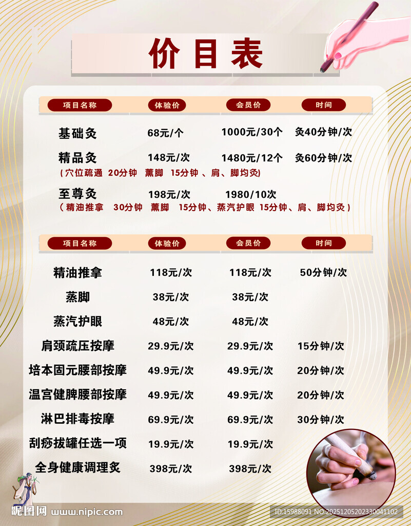 美容美发价目表展示