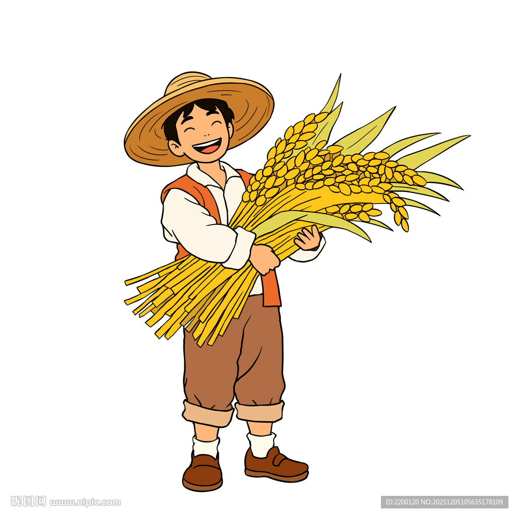 农民手持麦穗笑迎丰收