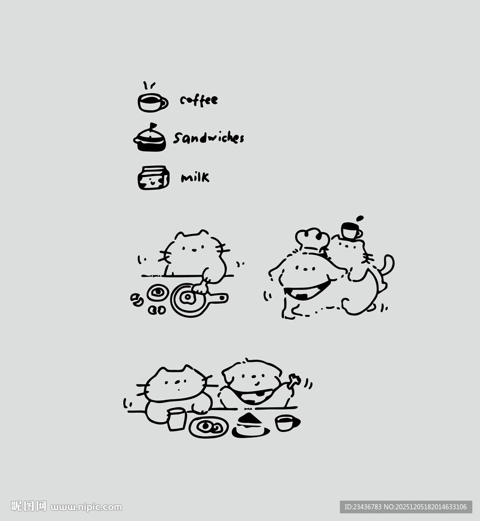 卡通宠物线条素材