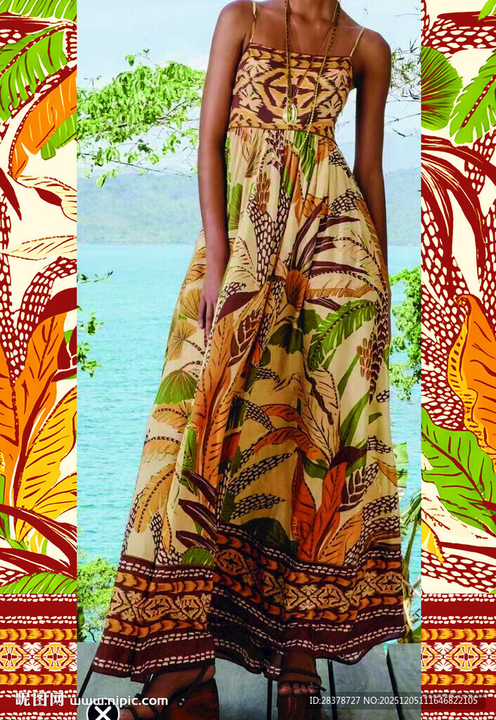 非洲风印花长裙模特展示