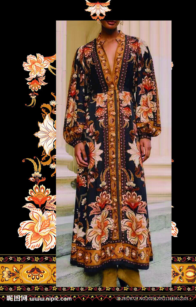 华丽刺绣长款民族风服饰