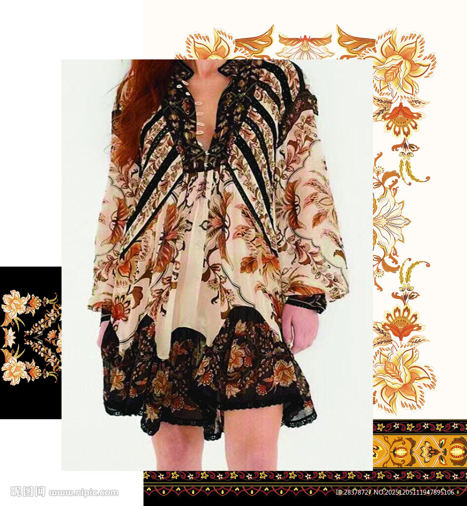 复古印花时尚女装设计图