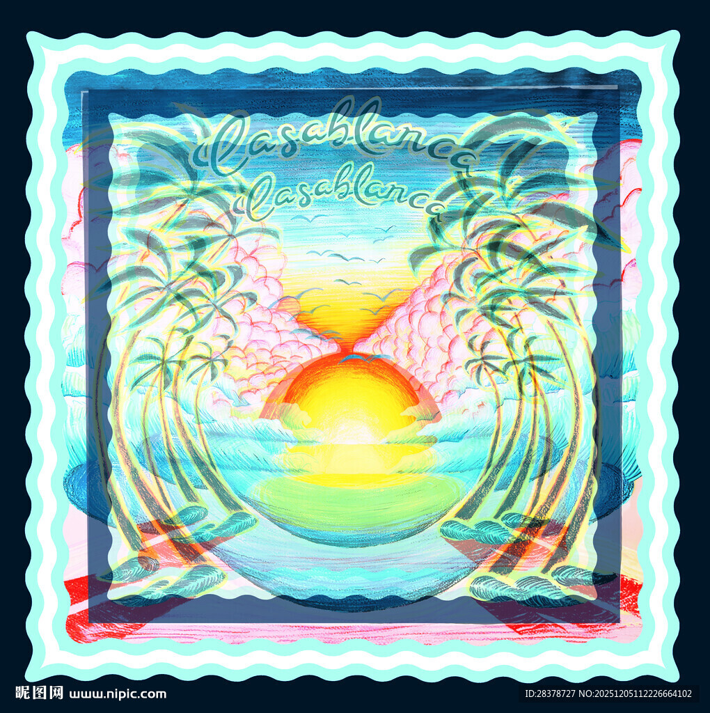 梦幻沙漏与日出风景图案