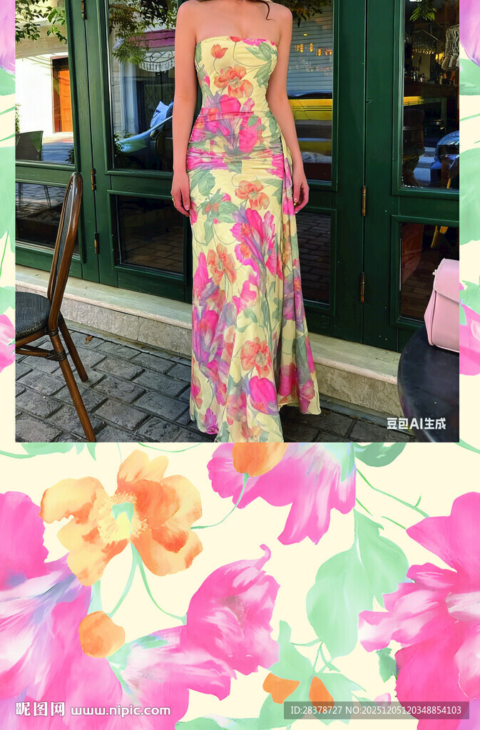 多彩花卉长裙时尚搭配