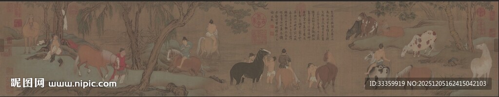 元 赵孟頫 浴马图卷绢本