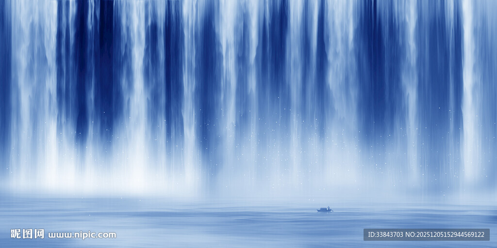 流水生财瀑布山水画