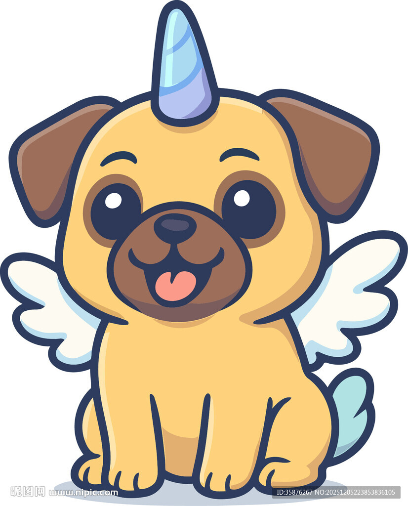 可爱独角飞翼小狗插画