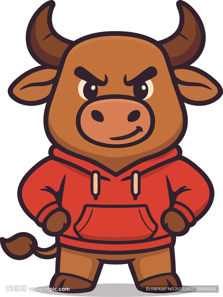 穿红衣的愤怒卡通公牛