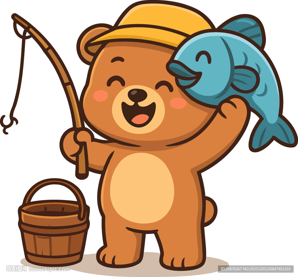 小熊钓鱼满载而归