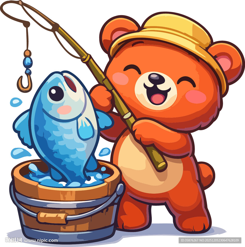 小熊开心钓鱼收获满满