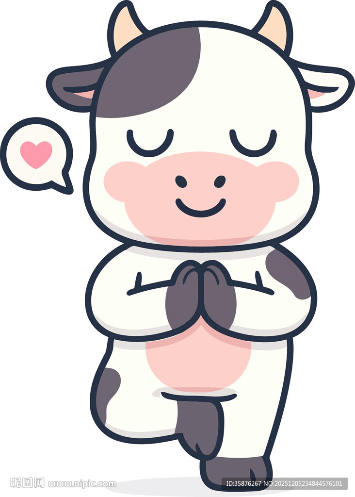 可爱小牛双手合十萌态足