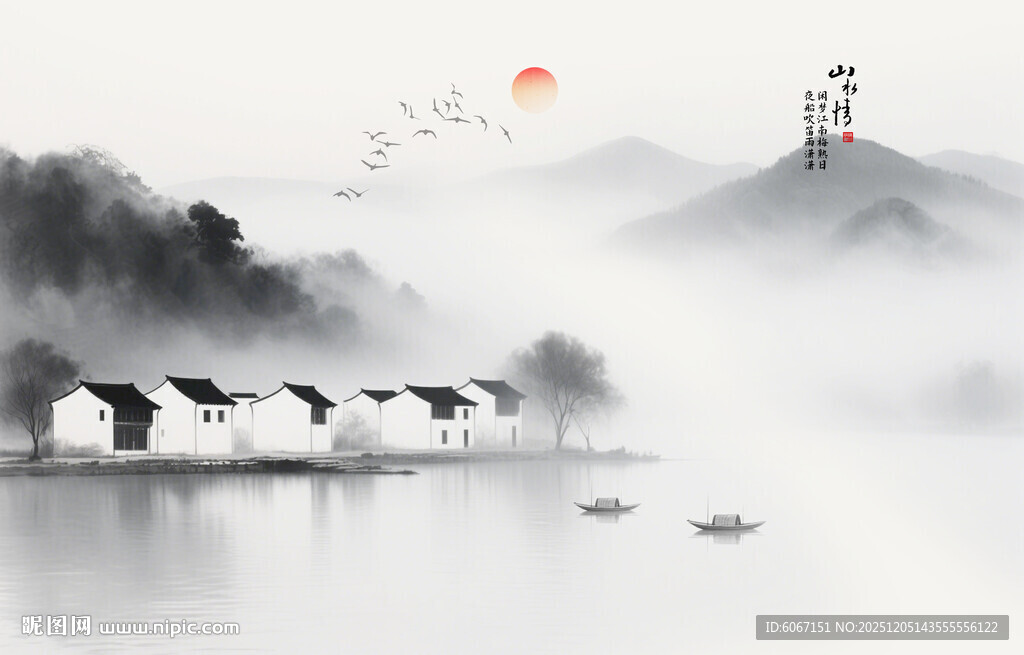 水墨江南山水背景墙