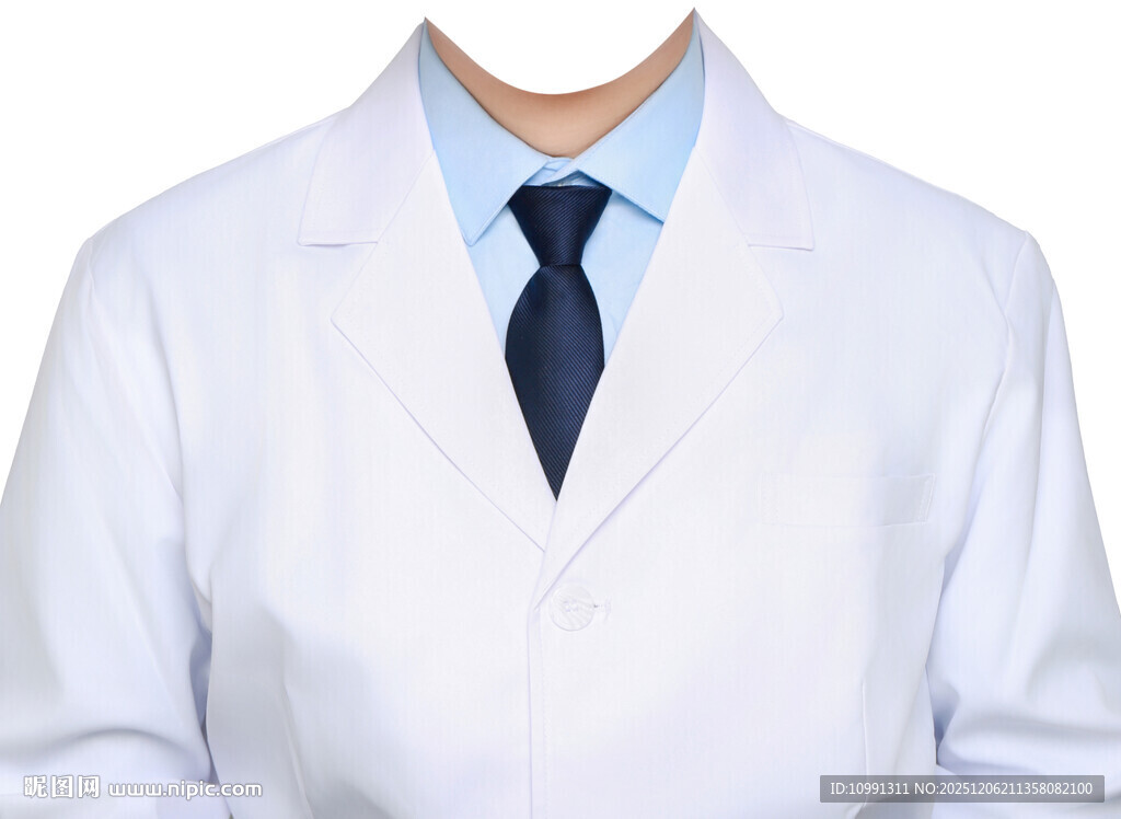 医生白大褂蓝衬衫深蓝领带