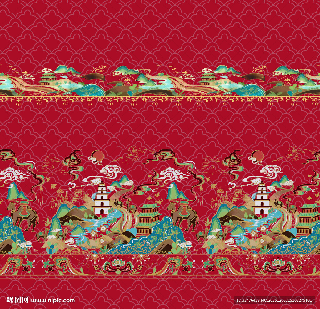 中式传统红色花卉图案汉服