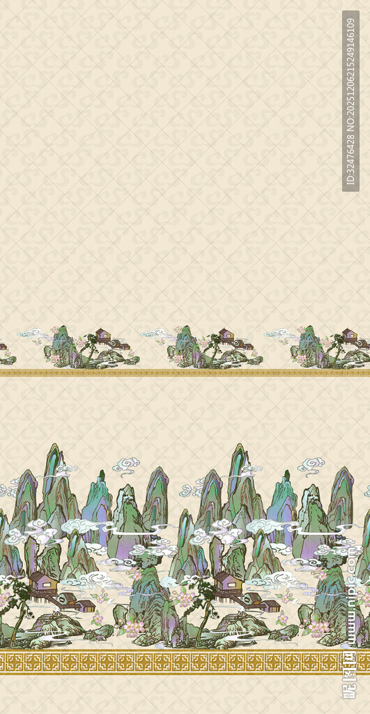 中式山水图案装饰画汉服