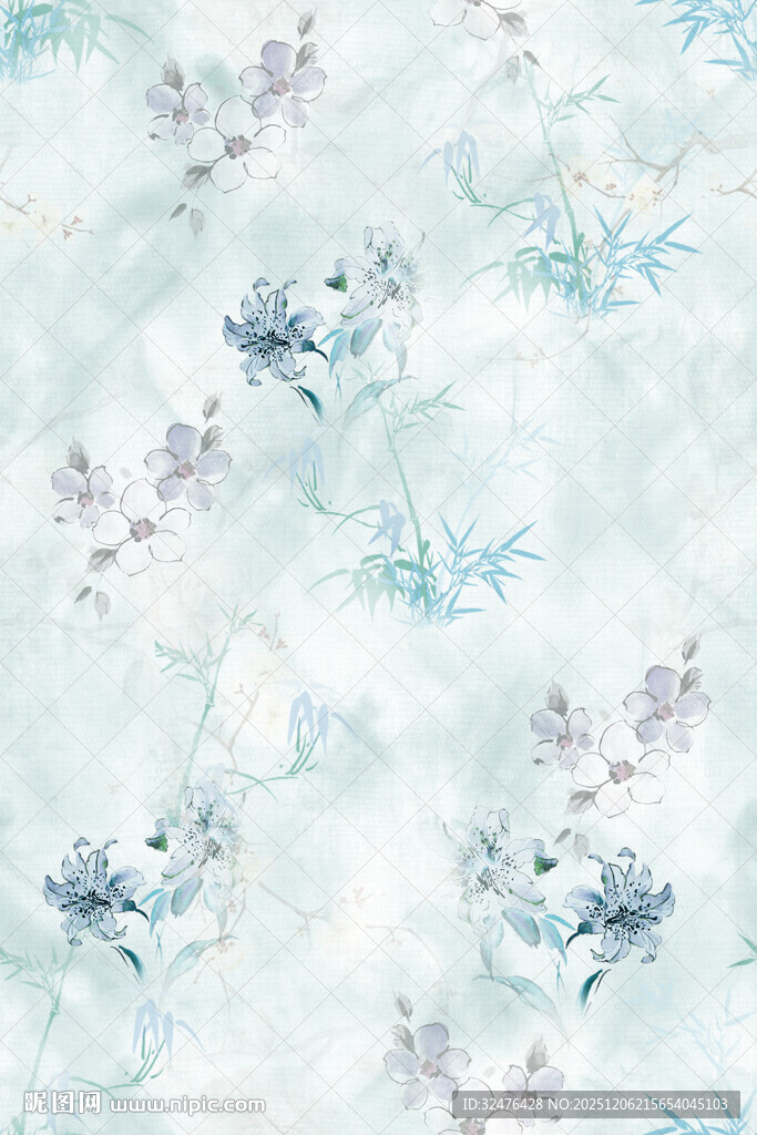 淡蓝花卉图案布料纹理