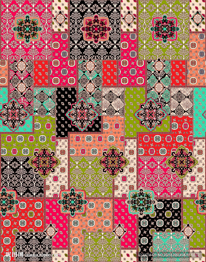 多彩拼布图案 民族风满满