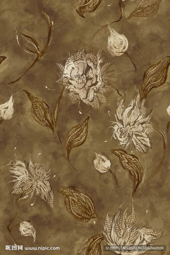 复古花卉图案布料纹理